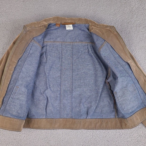 Lee Jacket Womans Large Brown Suede Covered Denim Distressed Worn Rayon Cotton - Picture 9 of 16